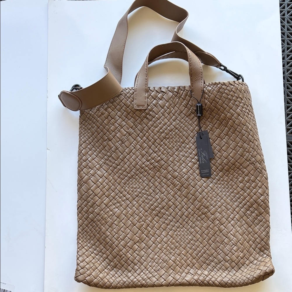 Braided Leather Tote in Warm Camel